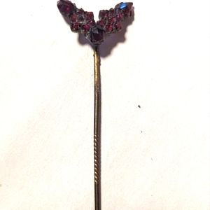 Antique Butterfly Garnet Stick Pin-2-1/2" Long - Brass stick